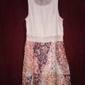 Sheer-Floral Lace Bailey Blue Dress